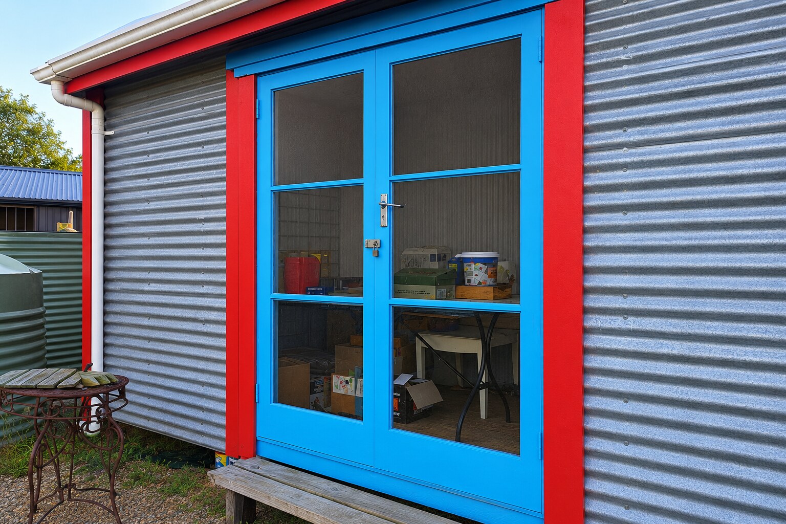 golden bay blue red exterior door painting