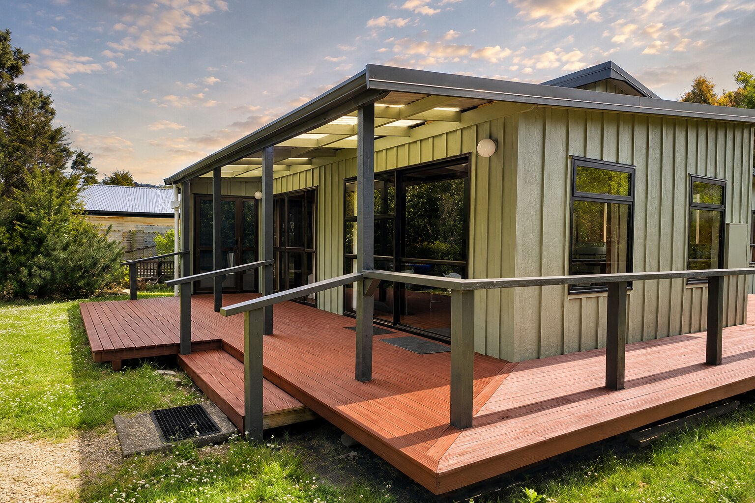 golden bay green house red deck repaint